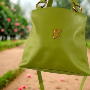 Paloma Picasso Lime Green Leather Satchel with Gold X Accent